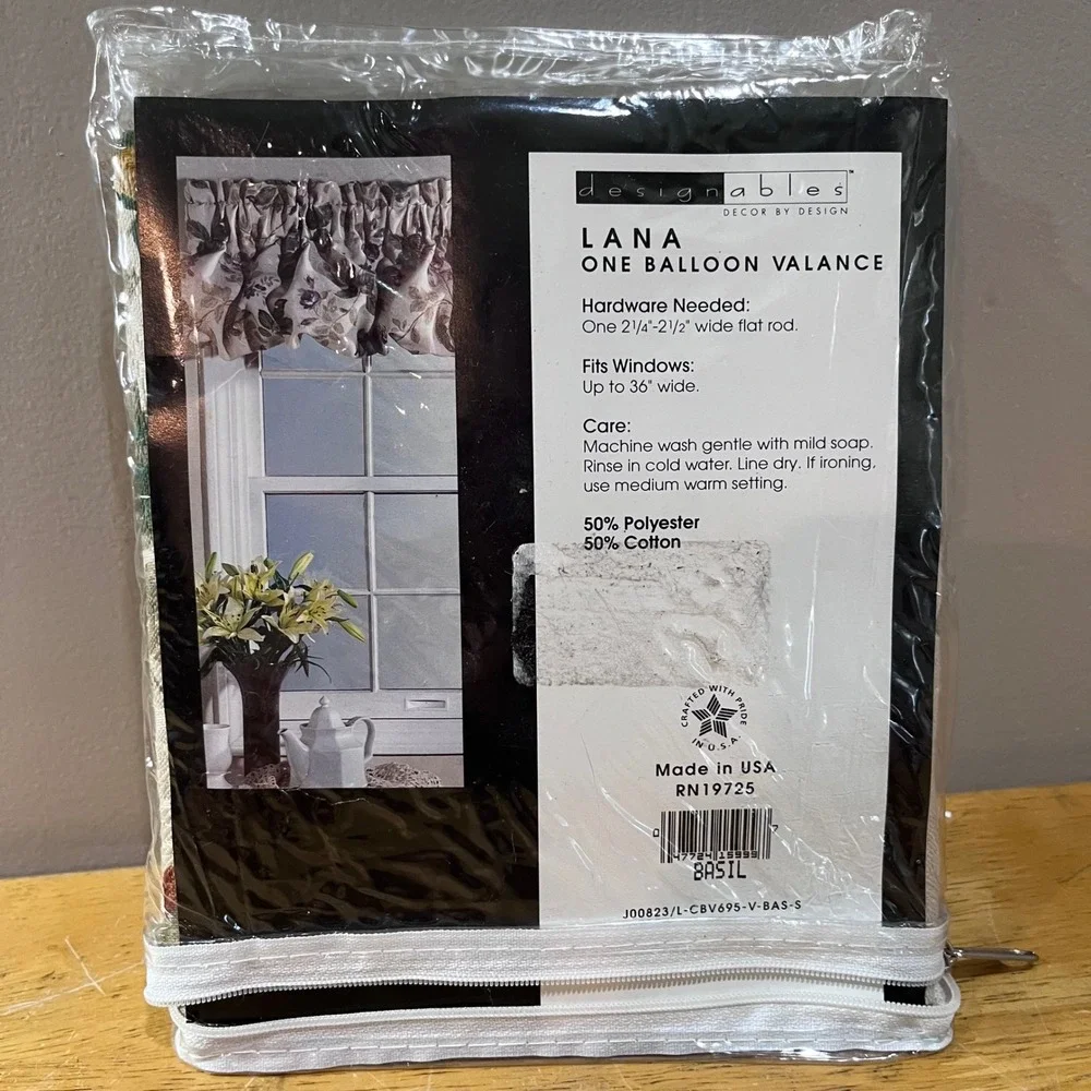 Designables Lana Balloon Valance Basil Green‎ Floral 60x14 Vtg Cottagecore Decor